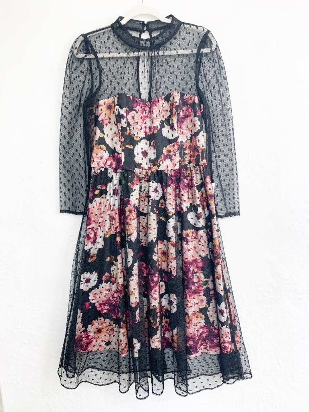 Eliza J Black Floral Tulle Illusion Dress Sz 12 - Picture 2 of 15